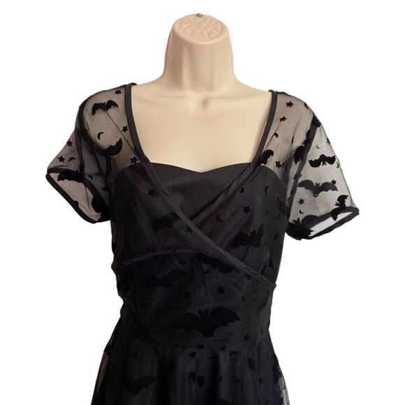 Magnolia Place Black Goth Bat Print Fit & Flare Dress Size M - Picture 6 of 13